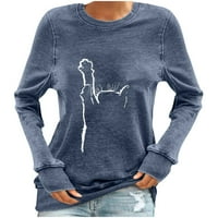 HFYIHGF ženska jesenska zima casual crewneck tanka košulja tiskana s dugim rukavima majice mekani lagani labavi pulover vrhovi