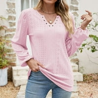 Charella ženska modna majica s dugim rukavima V-izrez Top Pink, S