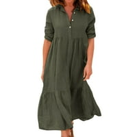 Ženska casual moda Solidna haljina Ovratnik dugih rukava haljina Labava haljina Ženska casual haljina vojska zelena xl