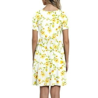 Ljetna haljina za žene bez rukava A-line Crewneck Swing Sun Haljina košulja SIDI plaže haljine, žuta,