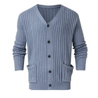 Kali_store Muška jakna za muškarce Muška kardigan džemper od kašmirnog vunena V vune u vratu KARDIGAN BLUE, M