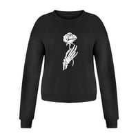Ženska dukserica jesen i zimski dugi rukav okrugli dekolte od pamuknog tiskanog košulja Black XL