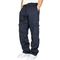 Navy teretni hlače muške fitness trčanje pantalone za crtanje labavog struka Solid u džepu labavih dukseva