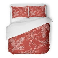 Posteljina set crveni božićni jelk g. ghletoe i holly vintage grana drveća borove dvostruke veličine prekrivača sa jastukom za kućnu posteljinu ukras za krevet