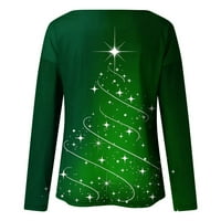 Tking Fashion Ženski casual modni božićni print dugih rukava O-izrez TOP božićne kostime za žene - zeleni XL
