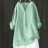 Ženski plus veličina Ženska V-izrez dugih rukava s dugim rukavima pamučna i posteljina majica TUNIC Summer Bluza
