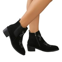 Zapadne kravlje čizme za žene Retro okrugli nožni trkne pete cipele za gležnjeve casual potez na chelsea