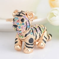 DEYUER Key prsten Vivid Rhinestone Decor Multi-Color 3D Tiger Privjesak šarmantan lanac ključa za torbicu