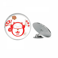 Lucky Fortune Cat Cvjetni ventilator Japan okrugli metalni kašični pin Brooch