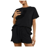Ženske odjeće, čvrsti kratki rukav ruff na vrhu i elastične kratke hlače za izvlačenje od struka PJS Lounge odijela