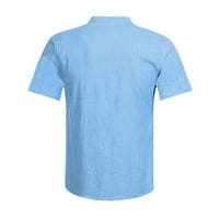 Muška povremena bluza pamučna posteljina majica labavi vrhovi kratkih rukava majica kratkih rukava plavi