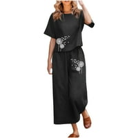 Gaecuw Outfits Ljetne odjeće za žene Kratki rukav Pulover Dužina gležnja Široka noga Lounge pantalone