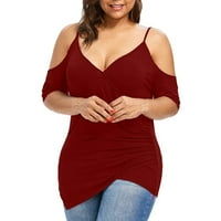 Zpanxa Womens T majice Moda Ženska plus size Izrez Asimetrični hladni rame Majica V-izrez V-izrez Wines