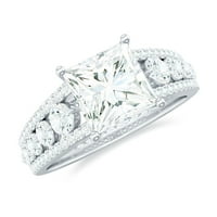 Princeza Cut Moissanite Solitaire zaručni prsten sa bočnim kamenjem, 14k bijelo zlato, SAD 8.50