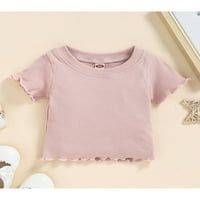 Calsunbaby Newborn Baby Girls Odjeća za ljetne odjeće Postavi se kratki rukav s rebrastim majicama The