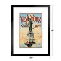New York Wonder City Statue of Liberty Cent Cover ilustracija Vintage Travel AD oglas Matted Framed