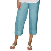 ECRU Hlače za žene Modni boju pamučne flasone elastične duge hlače plaža pantalone za slobodno vrijeme ženske plus veličine posteljine hlače plava veličina xxxxl
