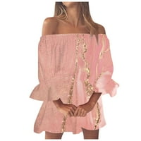 Ženske haljine rukave sa rukavima, ležerna od tiskanog haljina od mini ljeta Off-ramena ružičasta m