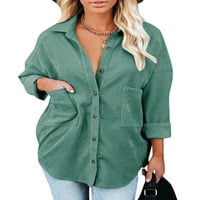 REJLUN Žene Dvostruke džepove Košulje Elegantne pune boje jakne za odmor Green M