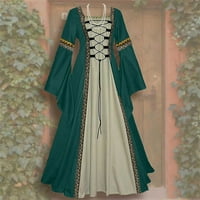 Tking Fashion Ženski sud Gotic Maxi haljine Flare Corset ogrlica s dugim rukavima Ogrlica Ormari za haljine Halloween Green XL