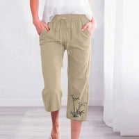 Široke pantalone za žene za žene Cleariance Ležerne prilike ljetne bambusove vučne elastične struke Capris hlače ravne široke pantalone za noge sa džepom