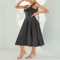 Eyicmarn ženske duge haljine, bez rukava V-izrez čipkaste patchwork ljeto a-line haljina s prorezom