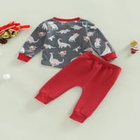 Sutnice Toddler Boys Božićna odjeća setovi dugih rukava pletena dukserica + čvrste hlače za crtanje u boji jesenje odijelo sive 0- mjeseci