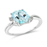 Gem Stone King 3. CT ovalno nebo plava Topaz bijeli dijamantski srebrni cvjetni prsten