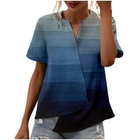 Ženski casual podijeljeni ovratnik vrhovi kratkih rukava patchwork print bluze ljeto vitka fit asimetrične