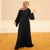 DrpGunly haljine za žene duge haljine, čvrsti muslimanski dugi rukav Abaya islamske arapske kaftne casual haljine za žene, žene modne ženske haljine crne l