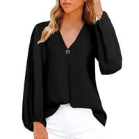 -8jcud pamučne bluze za žene ženska bluza s šifrom s vratom Šutne boje košulje s dugim rukavima, casual