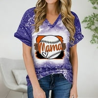 USMIXI slatki vrhovi za žene kratki rukav V-izrez mama slova za bejzbol ispis T majice Ljeto lagano