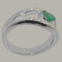 Britanci napravio 14k bijeli zlatni prirodni smaragdni i kultivirani biserni prsten za biseru - veličine opcija - veličine 12