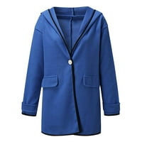 Guvpev ženska gusta vunena krpa čvrsta klor jakna s kapuljačom Windbreaker Cardigan - plavi XL