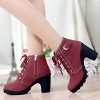 Symoidni ženski čizme - čizme retro guste potpetice visoke cipele cipele Plus čipke čizme crvene 35