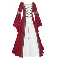 Ženske haljine maxi casual patchwork dugih rukava Ljetna haljina s dekolteom, vino 4xl