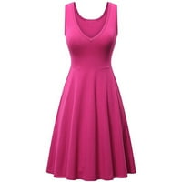 Gotyou Haljine ženska casual moda SOLID bez rukava V-izrez Duljina koljena, haljina za zabavu vruće ružičaste XXL