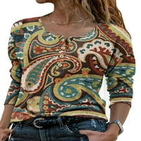 Bomotoo Ženska ležerna majica prednji tasteri okrugli ovratnik tunika bluza salon sa dnevnim boravkom Vintage cvjetna štampana majica Style-d S