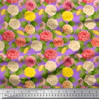 Soimoi Purple Poliester Crepe Tkaninski listovi i Begonia Cvjetni print Šivaći šipka tkanina