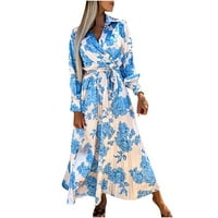 Ženska haljina Maxi Boho Prodaja cvjetnog pluta zimskog zavoja elegantnog odmora dugih rukava jesenske