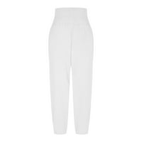 Xihbxyly posteljine za žene Ženske hlače Pamučne posteljine duge lounge hlače navlaka navlaka elastična struka hlače casual pantalone sa džepovima, bijele, xxxl stvari za dolar # 4