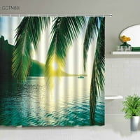 Ocean Beach Sea scenografija Tuš za zavjese Tropska zelena biljka palmir na nauticalni ekran ukrasa kupaonice sa kukama