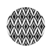 Okrugli plažni ručnik za plaži Debel Tradicionalni crni i bijeli Ikat Etnički uzorak Tribal Geometrijski krug kružnog ručnika Mat tapiserija bacanja plaže