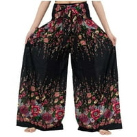 Modni ženski ljetni luk casual labavi visoki struk nabori širokim tiskarskim pantalonama