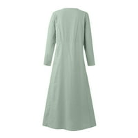 AWDENIO MIDI haljine za žene čišćenje Ženske modne dugih rukava pune boje pamučne posteljine posteljine