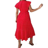 Žene linijske haljine polka dot knot v vrat crveni xl