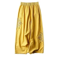YieVot ženske modne pamučne i posteljine hlače zazor labavi elastični struk kaprisu pantalone Ležerne