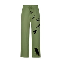 Muške ljetne casual pantalone opušteno fit ptice za ispis pomicanja elastične struke široke noge duge hlače, ležerne prilike prozračne mikro rastezljive pantalone zelena xxxl