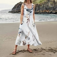 Ljetne haljine za žene Ženske haljine za odmor na plaži Tasterne haljine bez rukava Cvjetno tiskano