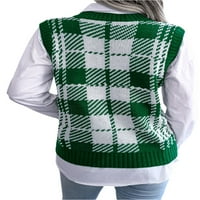 Xkwyshop ženski džemper s džemper vest bez rukava Argyle Print Terme Green S